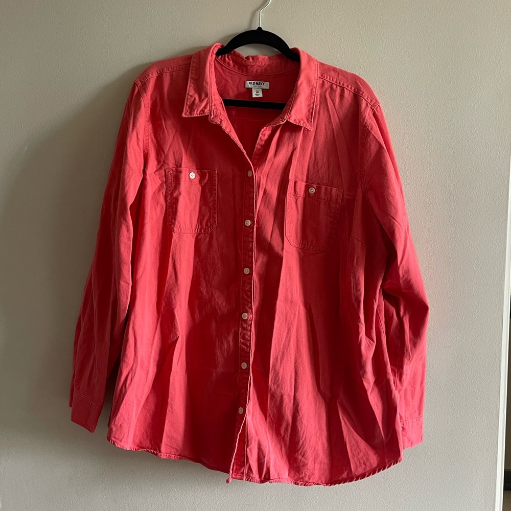 Old Navy Pink Red Long Sleeve Button Up Shirt